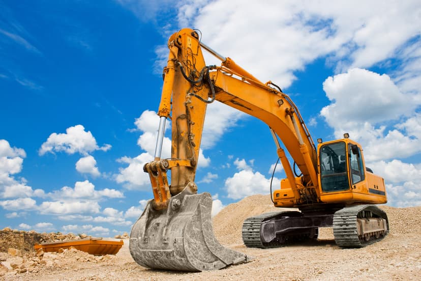 Orange Doosan excavator on construction site